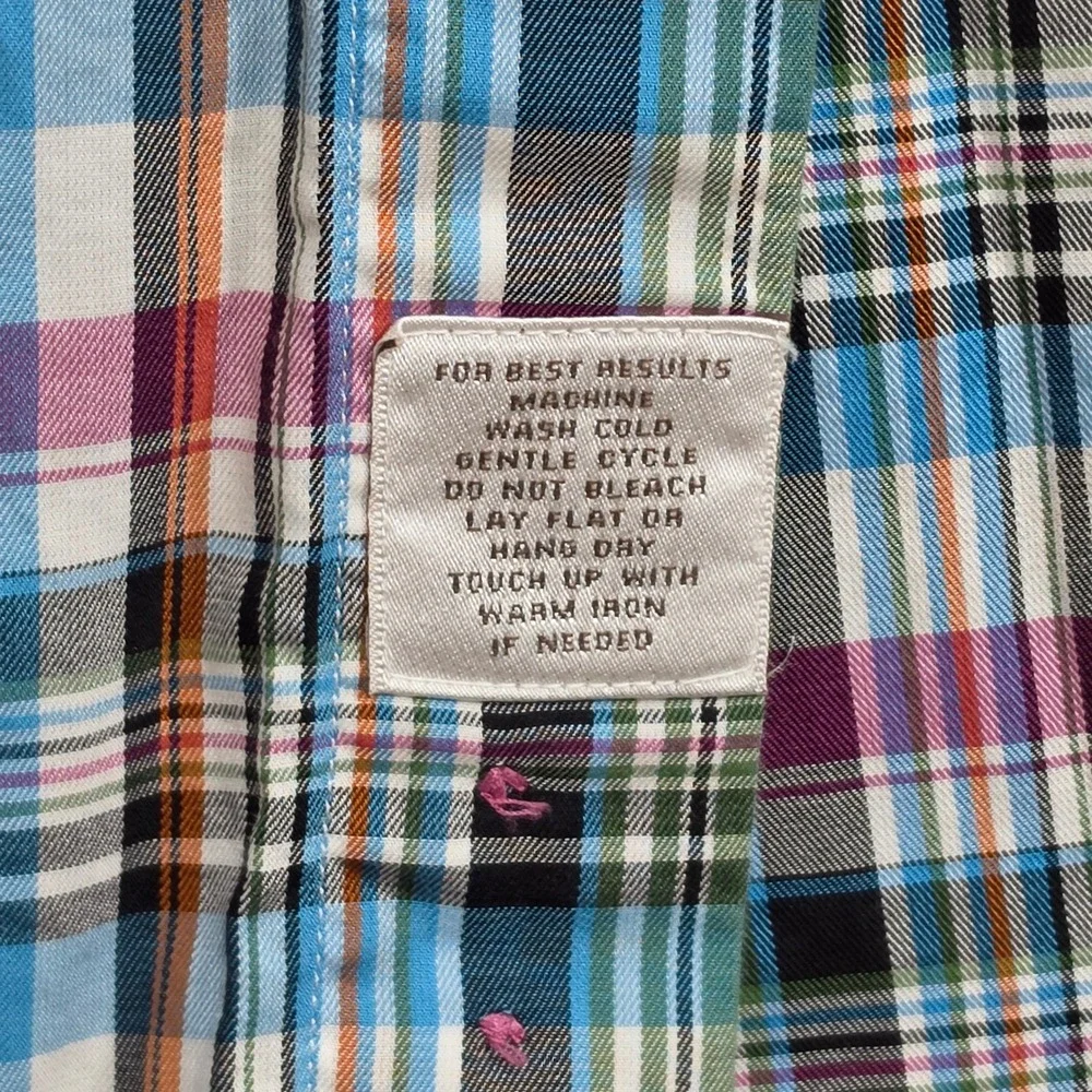 Peter Millar Button Down Shirt Mens Large Multi Color Plaid Excellent Cotton L/S